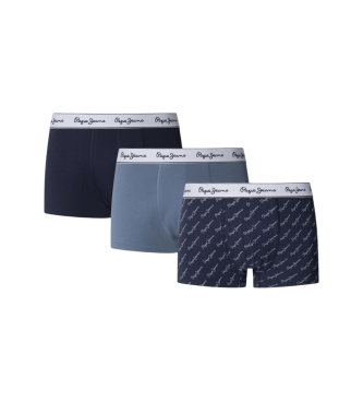 Pepe Jeans para hombre. PMU11186 Set 3 Bóxers Script Logo azul, marino (S), Homewear, Algodón