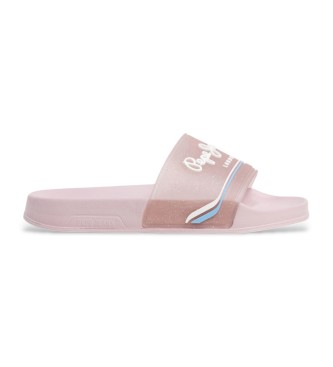 Pepe Jeans para niña. PGS70067 Chanclas Slider Origin lila (35), Plano, Ninguno, Beachwear, moda infantil