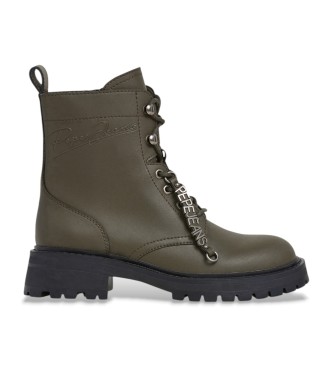Pepe Jeans för kvinnor. PLS500022 Stacy Play gröna ankelstövlar i läder (41), Hud, Karta, Zip, Casual