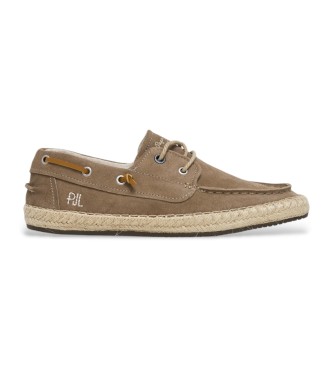 Pepe Jeans para hombre. PMS10335 Zapatos náuticos de piel Tourist Deck taupe (45), Plano, Ante, Cordones, Casual