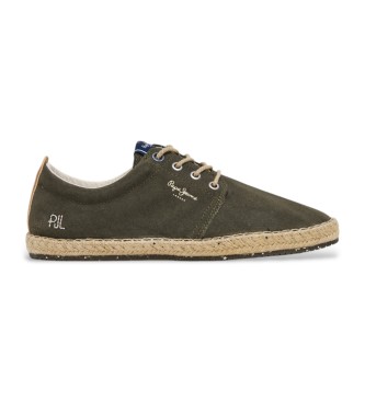 Pepe Jeans para hombre. PMS10336 Zapatos bluchers de piel Tourist west verde (42), Plano, Cordones, Casual