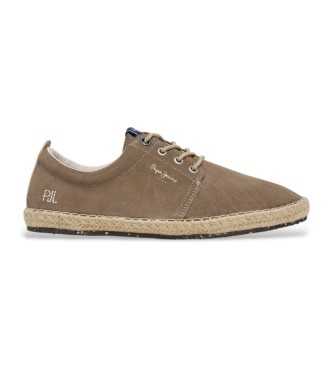 Pepe Jeans para hombre. PMS10336 Zapatos bluchers de piel Tourist west taupe (46), Plano, Cordones, Casual