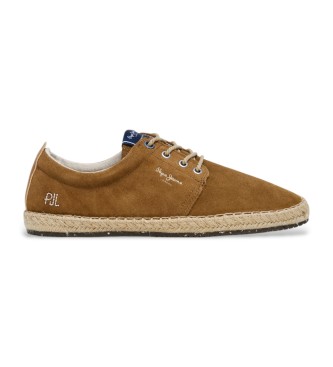 Pepe Jeans para hombre. PMS10336 Zapatos blucher de piel Tourist West marrón (42), Plano, Ante, Cordones, Casual