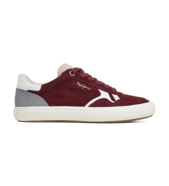 Pepe Jeans para hombre. PMS31058 Zapatillas de piel Travis Free granate (44), Plano, Cordones, Casual