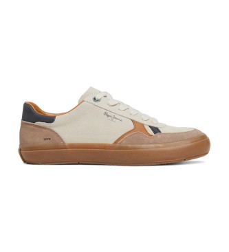 Pepe Jeans para hombre. PMS31053 Zapatillas de Piel Travis Retro blanco (44), Beige, Plano, Cordones, Casual