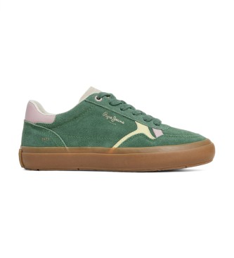 Pepe Jeans para mujer. PLS31586 Zapatillas de piel Travis Retro verde (36), Plano, Ante, Cordones, Casual