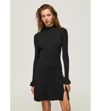 Pepe Jeans para mujer. PL953215 Vestido Corto Punto Canalé negro (M), Casual, Viscosa, Manga larga