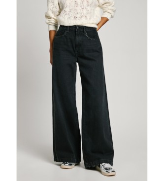 Pepe Jeans para mujer. PL204889 Jeans fit wide y tiro medio negro (29/30), Casual, Algodón, Denim, Sostenible