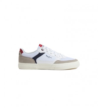 Pepe Jeans para hombre. PMS30905 Zapatillas de piel Combinadas Kenton Master blanco (44), Plano, Cordones, Casual