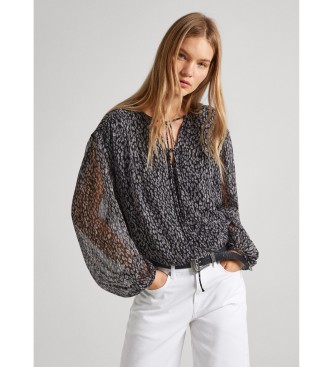 Pepe Jeansvoor vrouwen. PL304719 Blouse Alazne zwart (S), Casual, Polyester, Lange mouwen