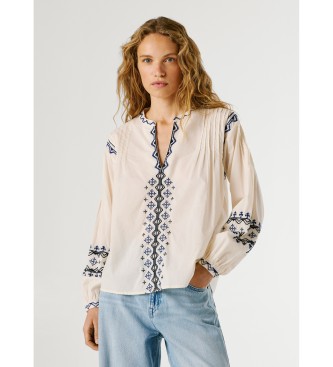 Pepe Jeans para mujer. PL3051411 Blusa Bernis blanco roto (XS), Casual, Algodón, Manga larga