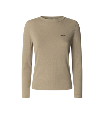 Pepe Jeans For Woman. PL5000025 Betina Beige T-shirt (Xs), Casual, Cotton, Long Sleeve
