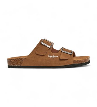 Pepe Jeans para hombre. PMS80002 Sandalias Bio Double Kepler marrón (43), Plano, 1 a 3cm, Ninguno, Casual