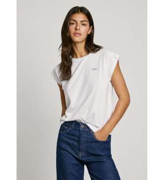 Pepe Jeans para mujer. PL506030 Camiseta Blooma blanco (L), Casual, Manga corta, Algodón Orgánico, Sostenible