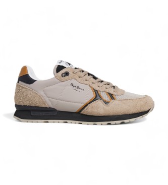 Pepe Jeans para hombre. PMS31046 Zapatillas de piel Brit Fun beige (45), Plano, Ante, Cordones, Casual