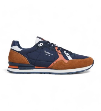 Pepe Jeans para hombre. PMS40007 Zapatillas de Piel Brit Road marino, marrón (40), Plano, Cordones, Casual