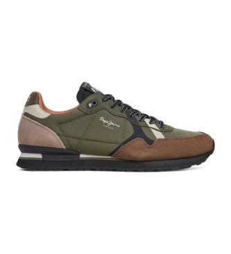 Pepe Jeans para hombre. PMS40007 Zapatillas de piel Brit Road verde (42), Plano, Cordones, Casual