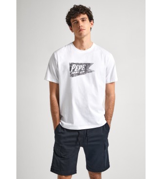 Pepe Jeansvoor mannen. PM509401 T-shirt Single Cardiff wit (M), Casual, Katoen, Korte mouwen, Duurzaam