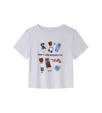 Pepe Jeans para niña. PG503135 Camiseta Cyndi blanco (6años= 104cm), Casual, Algodón, Manga corta, moda infantil