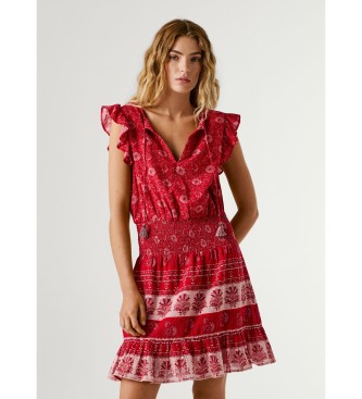 Pepe Jeans para mujer. PL9537828 Vestido Cyra rojo (XS), Casual, Algodón, Manga corta