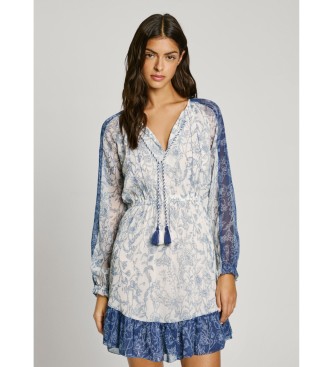 Pepe Jeans para mujer. PL953708 Vestido Denise azul (XL), Casual, Poliéster, Manga larga