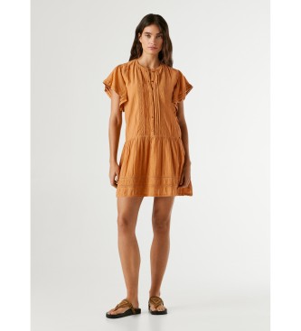 Pepe Jeans para mujer. PL9537785 Vestido Destin naranja (XL), Casual, Algodón, Manga corta