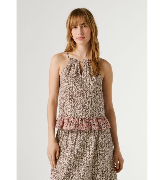 Pepe Jeans para mujer. PL3051416 Blusa popelín cuello halter beige (S), Casual, Algodón, Sin mangas / Tirantes