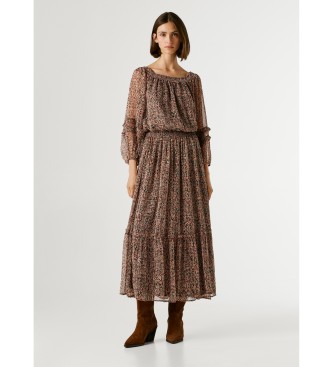 Pepe Jeans för kvinnor. PL9537776 Brun Dorotea klänning (M), Casual, Polyester, Lång ärm