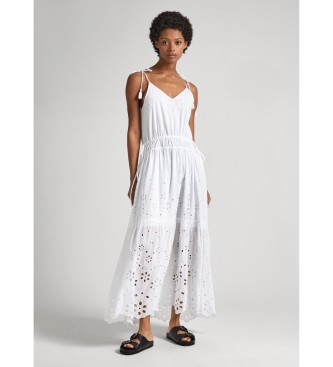 Pepe Jeans para mujer. PL953480 Vestido Dusana blanco (L), Casual, Algodón, Sin mangas / Tirantes, Sostenible