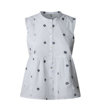 Pepe Jeans para mujer. PL305017 Blusa en tejido dobby de algodón Elvire blanco (XS), Casual, Sin mangas / Tirantes