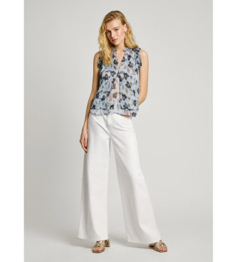 Pepe Jeans para mujer. PL305020 Blusa Enid azul (S), Casual, Poliéster, Sin mangas / Tirantes