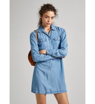 Pepe Jeans para mujer. PL953485 Vestido Erine azul (L), Casual, Manga larga, Lyocell, Sostenible