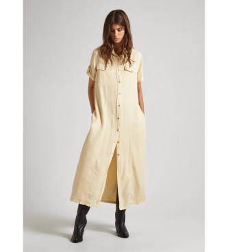 Pepe Jeans para mujer. PL953482 Vestido Evelinda beige (S), Casual, Manga corta, Lyocell