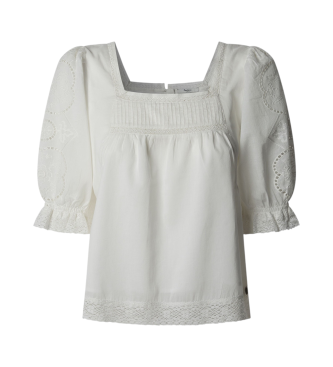 Pepe Jeans para mujer. PL305016 Blusa Everly blanco (XL), Casual, Algodón, Manga 3/4