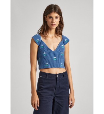 Pepe Jeans para mujer. PL702150 Top Greer azul (L), Casual, Algodón, Sin mangas / Tirantes, Sostenible