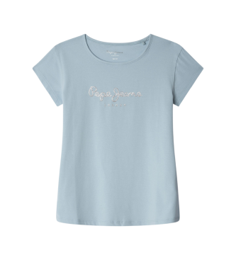 Pepe Jeans para niña. PG503154 Camiseta Hana Glitter azul (16años= 176cm), Casual, Algodón, Manga corta, moda infantil