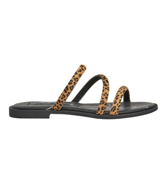 Pepe Jeans para mujer. PLS90646 Sandalias de Piel Hayes Wild marrón (39), Plano, Ninguno, Casual, Animal print, Sostenible