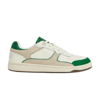 Pepe Jeans para hombre. PMS00015 Zapatillas de piel Kore Evolution M blanco roto, verde (43), Plano, 1 a 3cm, Cordones, Casual