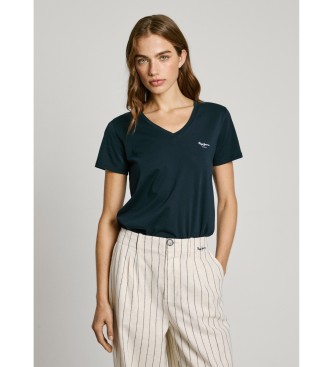 Pepe Jeans para mujer. PL506051 Camiseta Macy marino (L), Casual, Algodón, Manga corta, Algodón Orgánico, Sostenible
