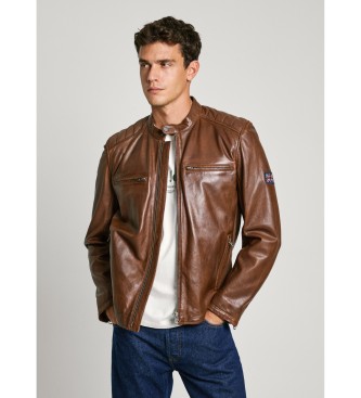 Pepe Jeans para hombre. PM403106 Cazadora biker de piel Malvar marrón (M), Casual