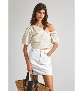 Pepe Jeans para mujer. PL304809 Top Mati beige (S), Casual, Lino, Manga corta