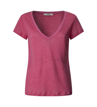 Pepe Jeans para mujer. PL506048 Camiseta De Manga Corta Y Cuello De Pico Megan rosa (S), Casual, Algodón, Sostenible