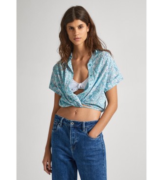 Pepe Jeans para mujer. PL304812 Camisa Cropped Mer azul (S), Casual, Algodón, Manga corta