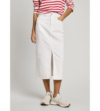 Pepe Jeans para mujer. PL901186TC0 Falda midi en tejido denim no elástico blanco (XS), Casual, Algodón, Sostenible