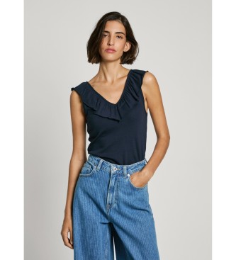 Pepe Jeans para mujer. PL506050 Camiseta Millie marino (S), Casual, Algodón, Sin mangas / Tirantes