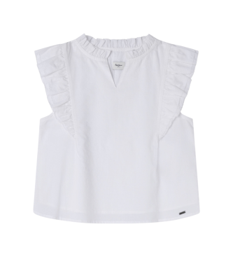 Pepe Jeans para niña. PG301700 Blusa Monica blanco (8años= 128cm), Casual, Algodón, Sin mangas / Tirantes, moda infantil