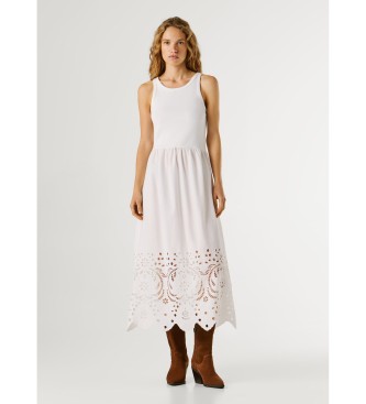 Pepe Jeans för kvinnor. PL9537807 Naomi klänning vit (L), Casual, Bomull, Ärmlös / Hängselbyxor