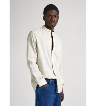 Pepe Jeansvoor mannen. PM308499 Pamphill overhemd wit (L), Beige, Casual, Vlas, Lange mouwen