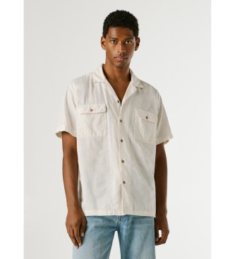 Pepe Jeans para hombre. PM3091196 Camisa Paulo blanco roto (S), Casual, Lino, Manga corta