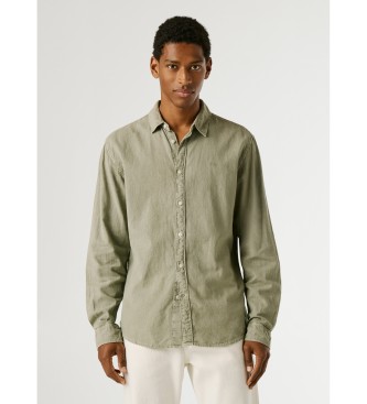 Pepe Jeans para hombre. PM3091192 Camisa Payton verde (XXL), Casual, Lino, Manga larga